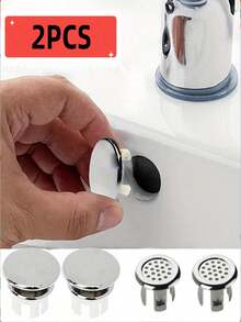 4pcs Plastic Bathroom Kitchen Sink Overflow Cover Replacement Inserts, Plated Round Drain Cover, Sink Accessories - Round - View 2