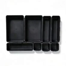 8-Piece InterlocFKing Drawer Organizer Trays, Black Plastic Modular Storage Bins For Kitchen, Bathroom, Office & Desk Drawers - Black - View 3