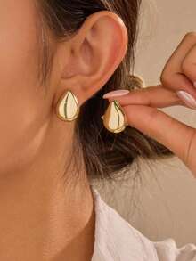 1/5 Pairs Of Fashionable Golden Smooth Egg Flower, Leaf, Teardrop, Round Wrap, Heart-Shaped Earring Set, Suitable For Women's Daily Wear, Is The Best Gift For Family And Friends (Lightweight CCB Plastic Material) - Gold - View 6