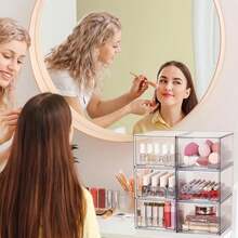 2/4pcs Stackable Acrylic Makeup Organizer Drawers, Premium Cosmetic Storage Box For Vanity, Bathroom, Under Sink And Kitchen Cabinet, Multi-Functional Bathroom And Kitchen Storage Solution - Multiple Styles - View 4
