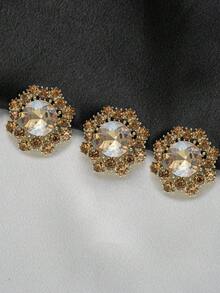 3pcs Elegant Crystal Flower Metal Buttons - Suitable For Shirts, Sweaters, Jackets And Coats - DIY Sewing Crafts, Gold/Black - Multicolor - View 24