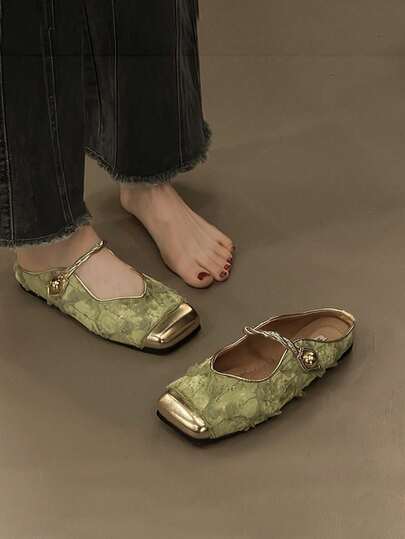 1 Pair Women's Comfortable Lightweight Mule Shoes, Soft Floral Decor, Fashionable Slip-On Flat Sandals, Gorgeous French Style Outdoor Low Heel Loafers