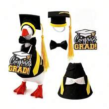 Desktop Goose Graduation Outfit 4-Piece Miniature Gown And Cap Set 7 Inch Goose Costume With Bowtie And Hanging Sign - Black - View 6