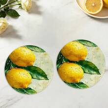 A Circular Featuring Fresh Lemon, Green Leaves, And Water Droplets, Suitable For Use In Spring, Summer, Autumn, And Winter. It Adopts A Multi-Color Pattern Design And Is Woven From 100% Polyester Fiber - Multicolor - View 4