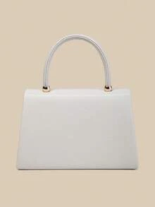 1pc Fashionable Light Grey Litchi Grain PU Handbag With Flap, Charming & Elegant Ladies' Business Bag, Suitable For Women's Daily Use, Clutch/Handbag/Shoulder Bag/Crossbody Bag, Applicable For Wedding/Party/Prom/Banquet - Light Grey - View 6