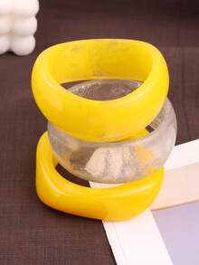 3pcs/Set Asymmetrical Twisted Transparent Gradient Yellow Resin Bracelet, Colorful Summer Bracelet Set - Multicolor - View 1