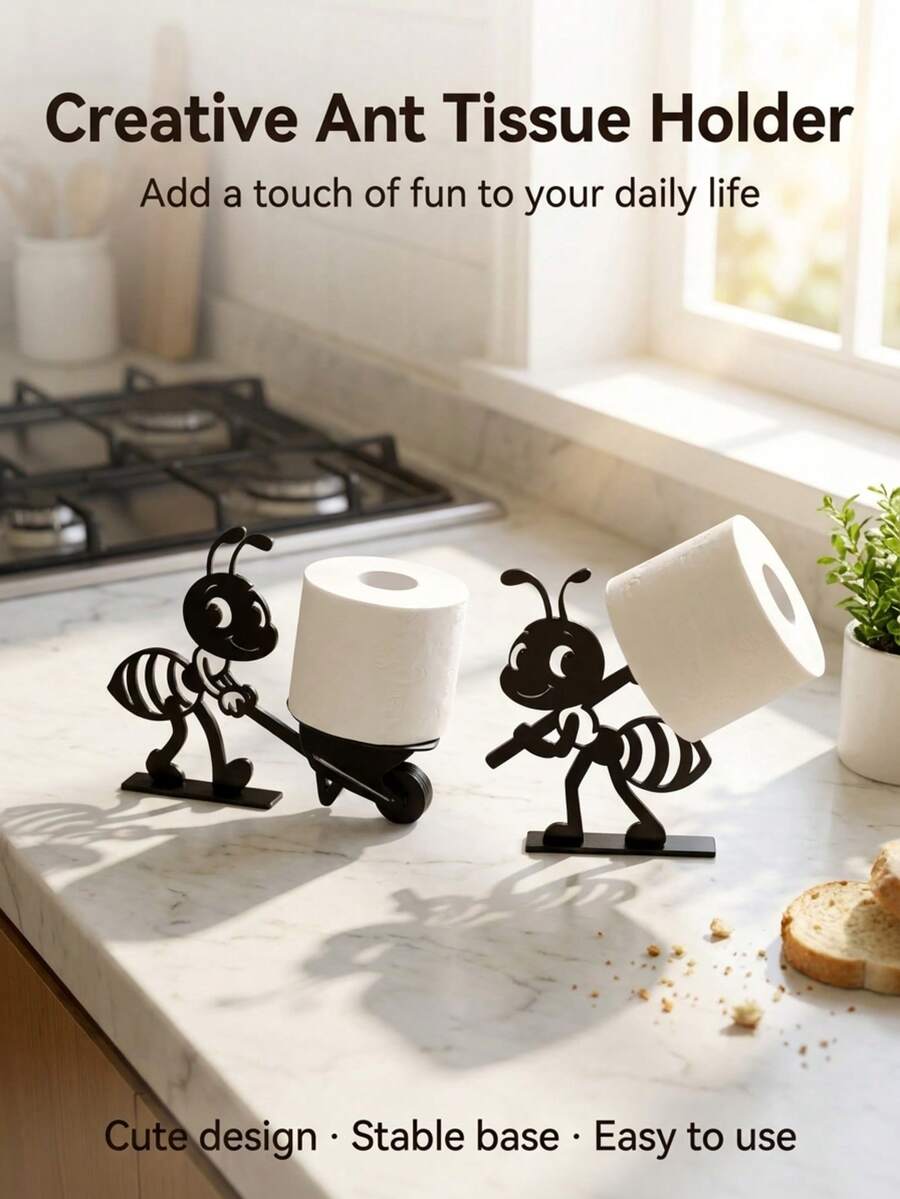 1/2pcs New Ant-Shaped Tissue Box Holder, Creative Decorative Accessory For Bathroom And Living Room, Multi-Functional Toilet Paper Storage Art Decor, Sturdy And Practical - Multicolor - View 1