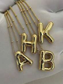Stainless Steel & Copper Bold Letter Balloon Bubble Letter Pendant Necklace, Women Jewelry - 金子 - 查看 6