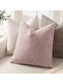 1pc Chenille Decorative Pillow Cover, Soft Woven Texture Luxury Cushion Cover For Bed And Living Room Sofa - Pink - View 4