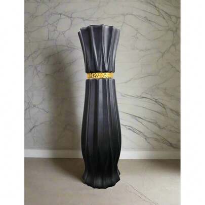 Large Blk Ceramic Floor Standing Vase With  Stripe 60cm 24 Inch Flowers