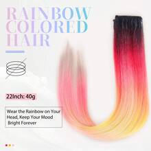 Colored Hair Extensions 22Inch Multi-Colors Straight Clip In Hair Extensions Rainbow Party Highlights Synthetic Hairpieces Nice Gift For Girls - Multicolor - View 3