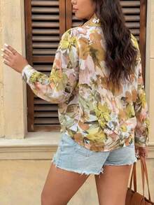 Áo khoác cardigan tay dài in hoa mỏng nhẹ, gợi cảm, thích hợp mặc đi biển. - gừng - Xem 4