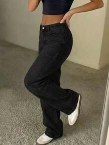 Quần jeans ống đứng dáng retro cho nữ - màu đen - Xem 5
