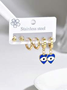 Set de 6 piezas de aretes de aro minimalistas y elegantes de acero inoxidable - Multicolor - Ver 20