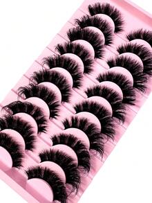 New 10pairs Natural Thick And Fluffy False Eyelashes, Creating Charming Messy Mink Eyelashes, Slender And Reusable, 8D Thick And Long-Lasting, Creating A Fox Eye Lifting Effect, The Entire False Eyelash Can Lengthen And Thicken The End Of The Eye, It Is A Beauty Makeup Gift For Women And Girls - Black - View 7