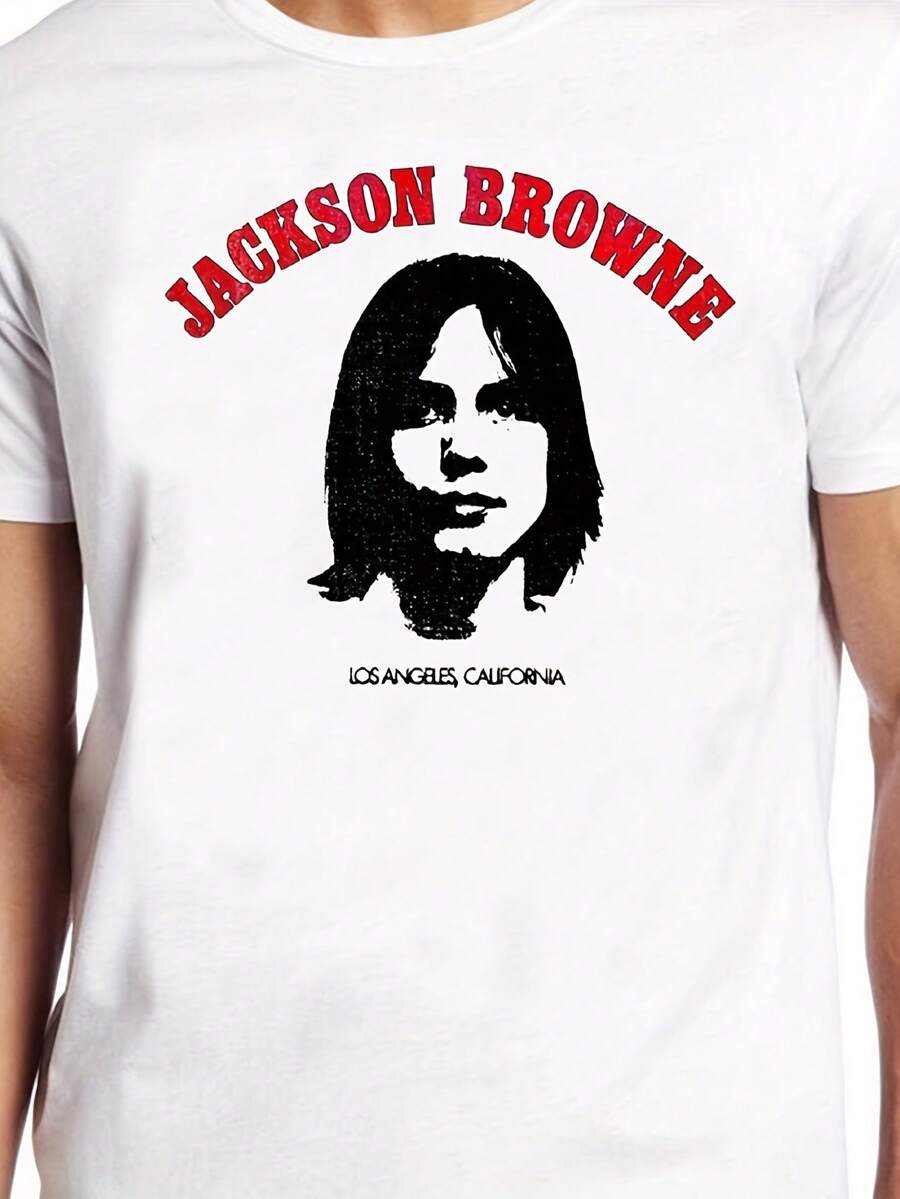 Jackson Retro T-Shirt - Red Print Retro Tee - Classic Crew Neck Casual Concert Tee - Suitable For All Seasons, Perfect For Fans And Casual Wear - Design B585 Los Angeles, California - White - View 1