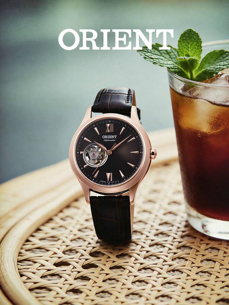 Orient 女士自动机械腕表,玫瑰金表壳,黑色表盘,罗马数字时标,棕色皮表带。神秘优雅的送礼佳品,完美适用于正式场合、晚宴和高档餐厅。 - 棕帶黑盤 - 查看 1