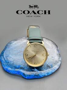 Coach Elliot Series Women's Quartz Watch, Gold Tone Case Green Leather Strap Gold Dial - Green - View 6