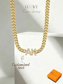 Customized Zirconia Name Necklace, Cuban Chain, Personalized Letter Necklace, Stainless Steel Nameplate Jewelry Gift For Women - Full Diamond Necklace - View 1