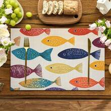Mantel individual con patrón de escamas de pez de colores - Mantel rectangular de poliéster lavable, adecuado para mesa de comedor y mesa de café, excelente para decoración del hogar y fiestas, lavar a mano, decoración de mesa para fiestas - Multicolor - Ver 1