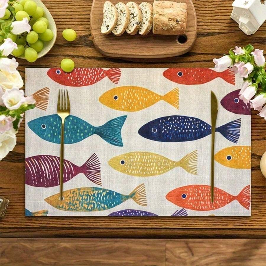 Mantel individual con patrón de escamas de pez de colores - Mantel rectangular de poliéster lavable, adecuado para mesa de comedor y mesa de café, excelente para decoración del hogar y fiestas, lavar a mano, decoración de mesa para fiestas - Multicolor - Ver 1