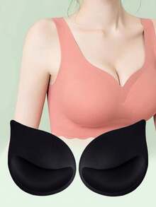 2pcs/Set Women's Thickened Bra Pads Breathable Gather Sponge Cup Inserts - Black - View 1