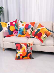 4 fundas de cojín con arte abstracto colorido, diseños geométricos, funda de cojín impresa por un solo lado, funda de cojín de piel de durazno para cama, lavable a máquina, decoración para sala, decoración para sofá, decoración para el hogar, decoración para fiestas, recuerdos de fiesta, regalos de fiesta - color - Ver 9