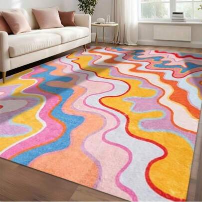 1 Stück, Boho-Stil Wellen Muster und abstrakte Kunst Teppich, modern und farbintensiv, fleckabweisend, geeignet für Wohnzimmer, Schlafzimmer, Spielzimmer. Verschiedene Größen und Designs erhältlich.