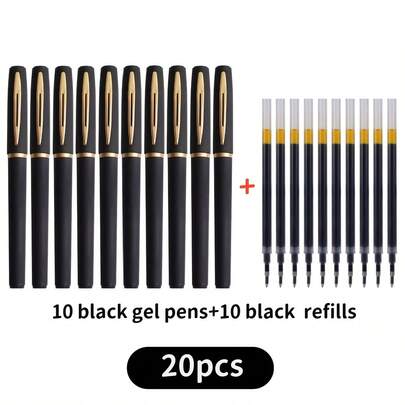 20支装黑色中性笔，大容量中性墨水笔，0.7毫米笔尖，适用于商务、办公、签名、书法练习、日常书写。包含10支中性笔和10支替换笔芯。
