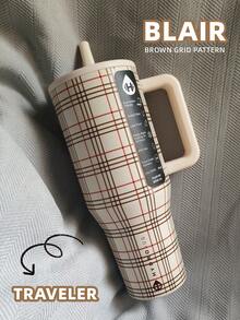 HYDROJUGs Traveler 40oz Tumbler Latest Blair Brown Grid Pattern Of Triple-Wall Insulated Stainless Steel Tumbler With Aleak-Proof Flip Straw. 24 Hours Cold, Completely Leak-Proof. Suitable For Water, Iced Tea Or Coffee,Juice, Ice Drinks , Hot Drinks. Suitable For Camping, Travel, Picnic, Work, Indoor Use. It Is A Wonderful Gift For Girlfriends, Wife, Family Members, Sisters, Friends. Birthday Gifts, Holiday Gifts, Valentine's Day Gifts. 1183 Ml - Blair - Xem 2