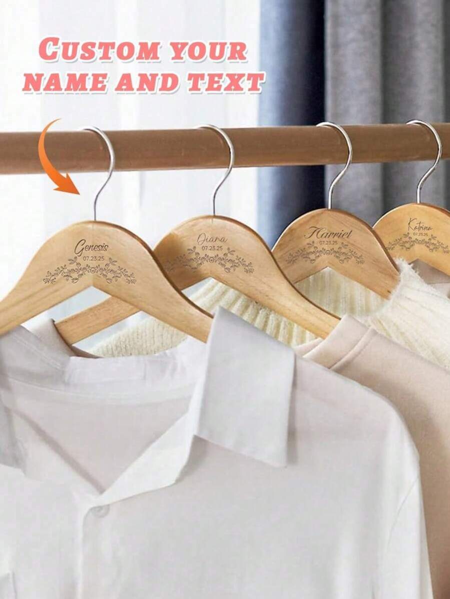 Bộ 2/4/6 móc treo áo khoác bằng gỗ dày, khắc tên theo yêu cầu, móc treo áo cưới bằng gỗ - móc treo áo cô dâu chú rể cá nhân hóa, quà tặng độc đáo cho phù dâu/Ngày của Mẹ/Ngày của Cha, móc treo áo khoác bằng gỗ thủ công, quà tân gia. - Nhiều màu - Xem 1
