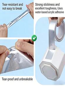 1 rollo, 2cm de ancho, 50µm de grosor, cinta de aluminio, adhesión fuerte, resistente al calor y al agua, duradera para uso doméstico e industrial - Ancho 20 mm - Ver 5