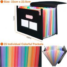 Heavy-Duty Expandable Standing File Organizer With 13/25 Pocket Expandable Plastic File Box Paper/Document/Receipt Manager Folder (A4/Letter Size) Document Bags Folder Holder Big Capacity Durable Document Storage Organizer, File Storage Box BLACK - 13+25 Bolsillo - Ver 9