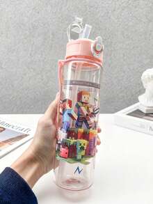 Minecraft Taza de agua con pajita con tema de mundo de dibujos animados, taza de viaje portátil con tapa abatible, botella de agua de gran capacidad y alta calidad para jugadores, estudiantes, actividades al aire libre, accesorios de juegos - Multicolor - Ver 9