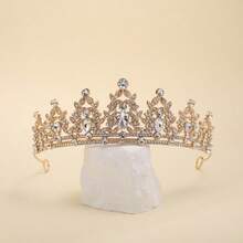 1件时尚水钻新娘皇冠，巴洛克奢华水晶头饰，婚礼派对新娘礼服配饰头箍，结婚礼物 - 金色白色水晶 - 查看 4