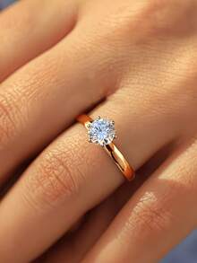 304不鏽鋼18K鍍金圓形戒指,優雅極簡訂婚婚禮承諾戒,日常派對珠寶禮物,海灘度假,送給好友、母親節情人節禮物 - 金色 - 查看 4