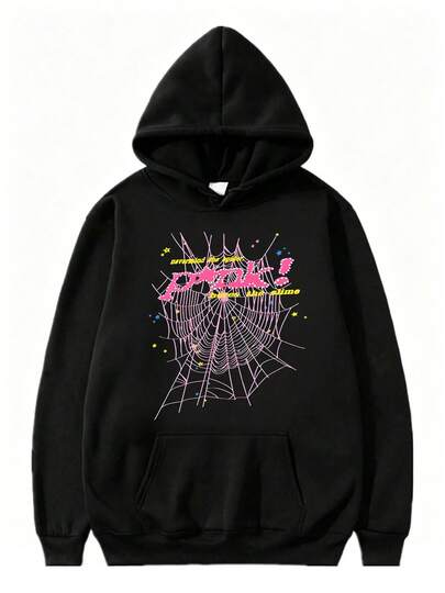 Graphic Hoodie Spider Print Drawstring Pullover Autumn Y2K Long Sleeve Sweatshirt Streetwear