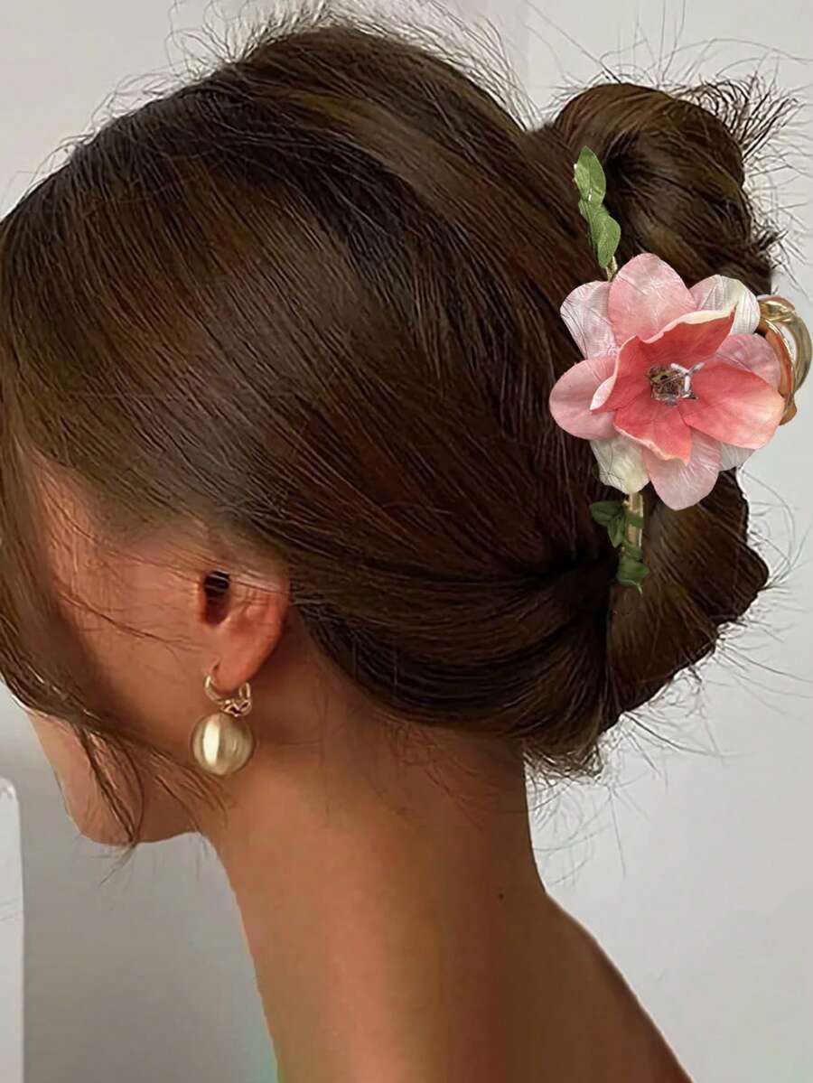 1 chiếc kẹp tóc kim loại hình dây leo hoa, thích hợp mang theo khi đi du lịch hoặc làm quà sinh nhật. - trắng - Xem 1