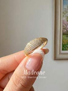 MADEONE 1枚925纯银法式混合风格锆石戒指，精致珠宝，女士礼物，优雅戒指，适合日常佩戴和派对装饰，女士的精致礼物 - 金色 - 查看 1