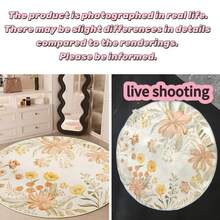 1 pieza Alfombra redonda con estampado floral, alfombra de área lavable adecuada para sala de estar, dormitorio, oficina, comedor, estudio, baño, entrada - Multicolor - Ver 3