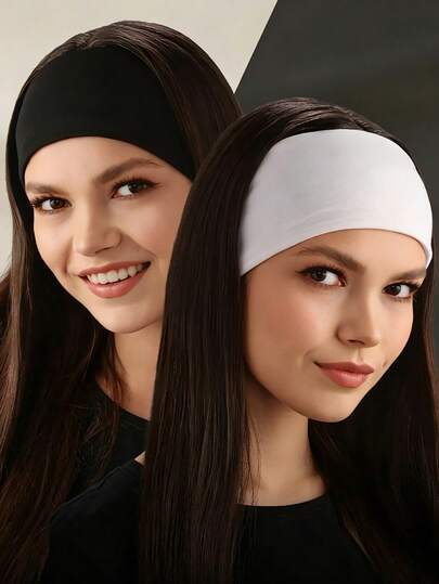 两件套女士宽发带 – 柔软的波西米亚风头巾，打结设计；适合瑜伽、跑步、运动和日常佩戴 – 时尚甜美又舒适的发饰