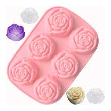 Forma de silicone grande em formato de rosa com 6 cavidades, ideal para chocolate artesanal, mousse, gelatina, suco congelado, doces e outras preparações. - Multicolorido - Ver 11
