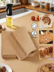 Papel encerado engrosado, adecuado para freír y hornear, papel absorbente de aceite para freidora de aire, hornear, asar a la parrilla y cocinar - marrón - Ver 3