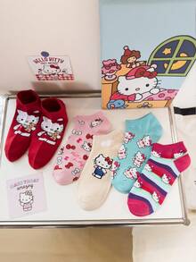 SANRIO 5双三丽鸥Hello Kitty袜子，个性化趣味多彩创意卡通设计，节日礼物，舒适透气，增添家庭氛围，时尚搞笑袜子，疯狂动漫，多色袜子 - 彩色 - 查看 2