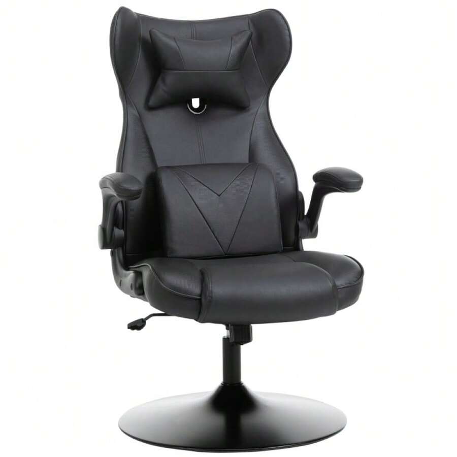 Video Game Chair With Lumbar Support Racing Style Home Office Chair Computer Chair With Swivel Base Flip-Up Armrest And Headrest Black - Black - View 1