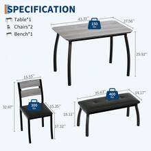 Conjunto de comedor de 5 piezas ahorrador de espacio para 4 personas – Mesa de cocina moderna de madera con banco tapizado y 2 sillas acolchadas – Juego de comedor resistente para comedor pequeño, apartamento o rincón de cocina, color gris - Gris - Ver 8