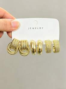 6/18件套时尚新款耳环套装，适合日常及节日佩戴，采用ABS树脂材质，经UV电镀处理，不褪色，低致敏性耳环套装 - 金色 - 查看 8