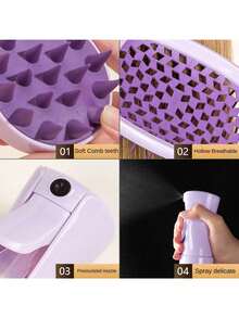 Bộ chăm sóc tóc màu tím 3 món: Bình xịt phun sương đều, bàn chải gội đầu bằng silicon, lược rỗng. - Nhiều màu - Xem 6