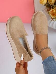 New Arrival Platform Thick Sole Slip-On Shoes, Fashionable Casual Loafers For All Seasons - Khaki - View 2