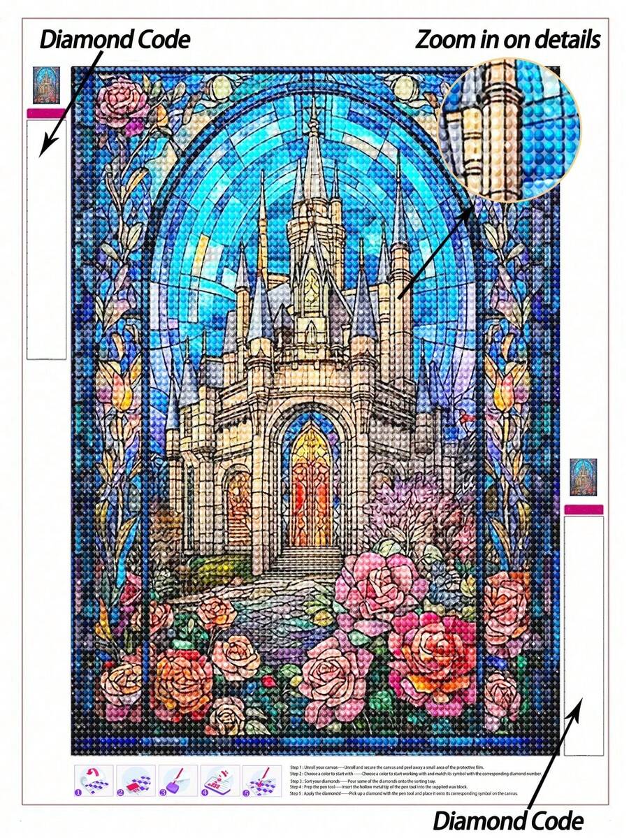 5D DIY钻石画 | 精美彩色玻璃教堂DIY钻石画套装，神圣美丽的地方帆布墙画。家居装饰钻石画，马赛克套装，DIY您自己的墙画，享受手工制作的乐趣，送给朋友的最佳礼物 - 彩色 - 查看 1